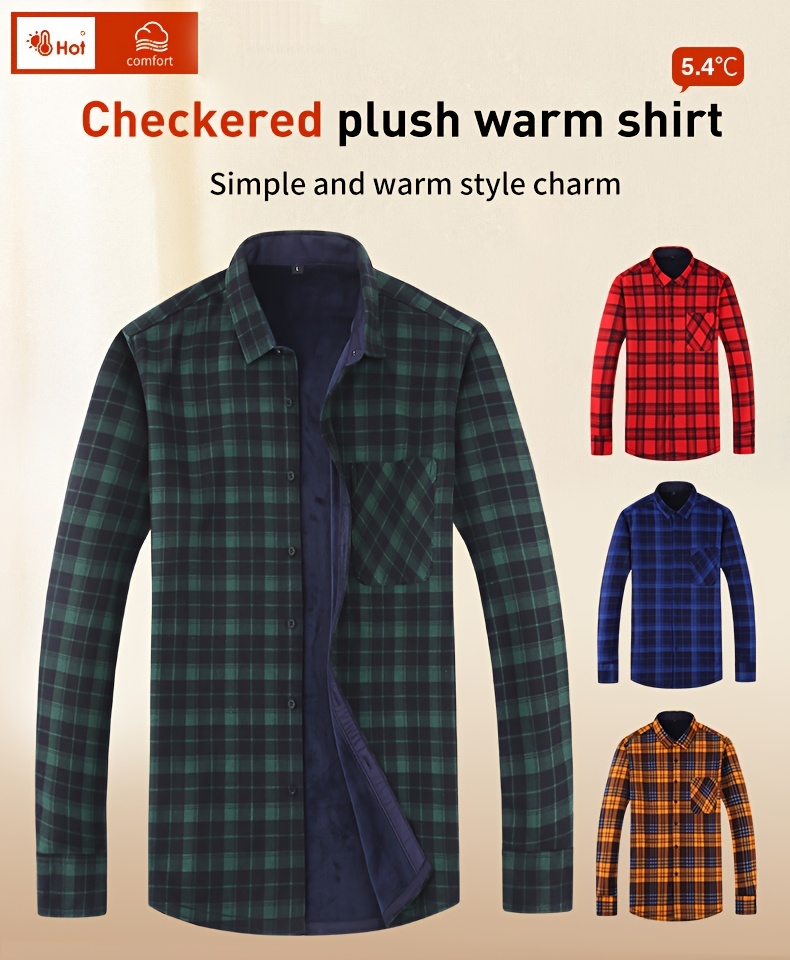 2025 New Arrival - Men'S Plaid Flannel Shirt with Fleece Lining, Casual Long-Sleeve Winter Shirt, Button-Up with Pockets, Perfect for Outdoor Activities and Holiday Gifts, Holiday Gift Shirt | Plaid Pattern Shirt | Polyester Lining, Winter Clothing, Thick