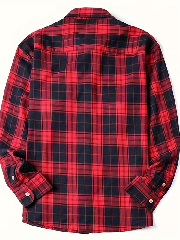Long Sleeve, Polyester Men's Classic Plaid Flannel Shirt - Autumn Essential, Casual Button-Up Front with Pockets, Non-Stretch Fabric - Image 6