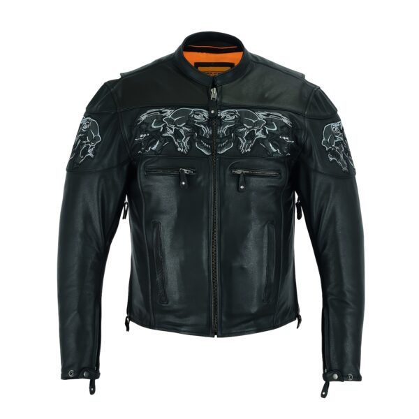 Black Motorcycle Jacket for Men, Genuine Concealed Carry Racing Jacket with Reflective Skulls, Motorcycle Biker Coat Jacket, - Image 5