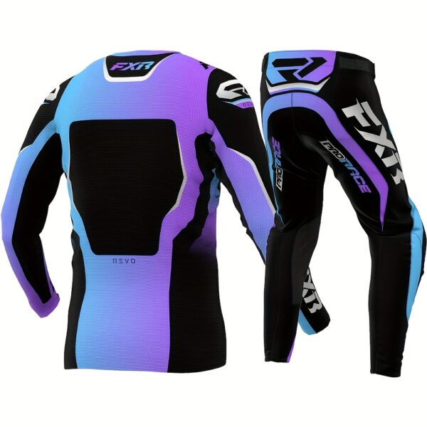 FXR Purple Motorcycle Riding Suit, Outdoor Sports Riding Set, Mountain Bike Rock Climbing Motorcycle Riding Suit, Suitable for Men and Women, Made of Polyester, Regular Fit, with Polyester 91. and Spandex 9. - Image 4