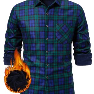 Long Sleeve Plaid Shirt - Velvet-Lined, Button-Up, Cozy - Men's Casual Fall/Winter Wear