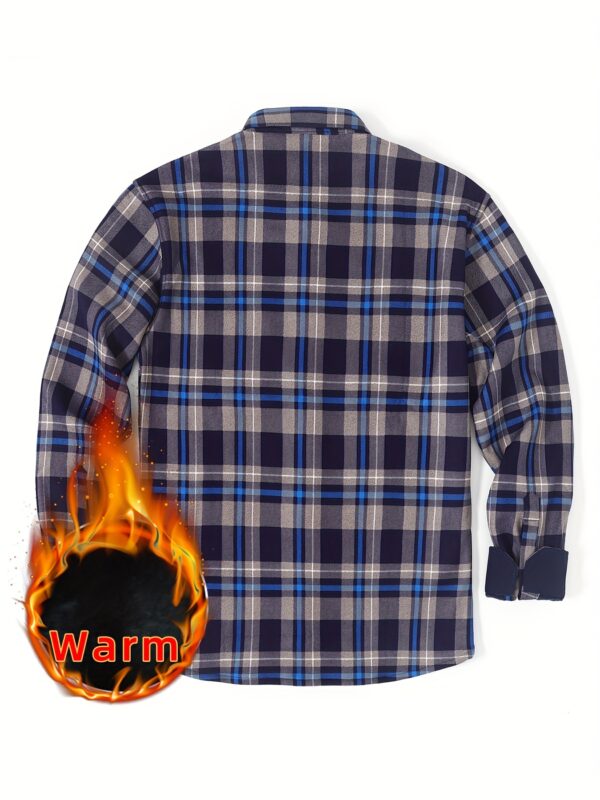 Long Sleeve Plaid Shirt - Velvet-Lined, Button-Up, Cozy - Men's Casual Fall/Winter Wear - Image 8