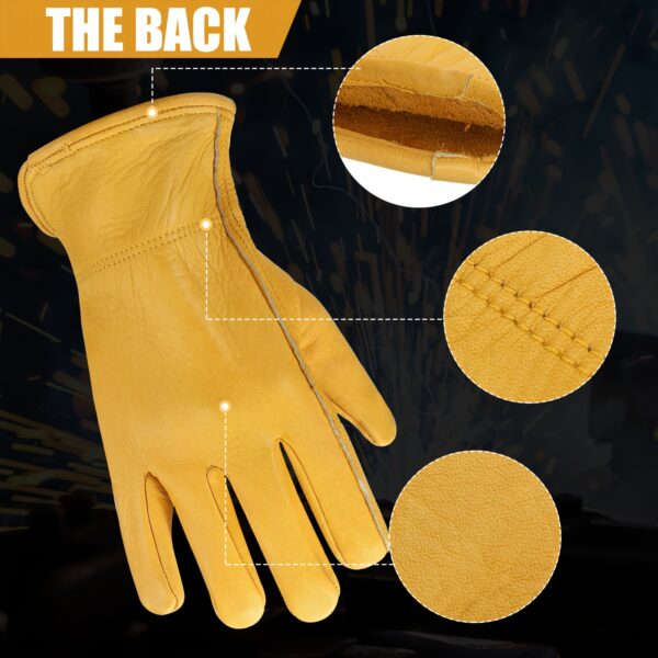 16 Pairs Cowhide Leather Gloves Bulk For Men Reinforced Palm Gardening Gloves Grain Leather Gloves For Work, Puncture, Construction, Driving - Image 4