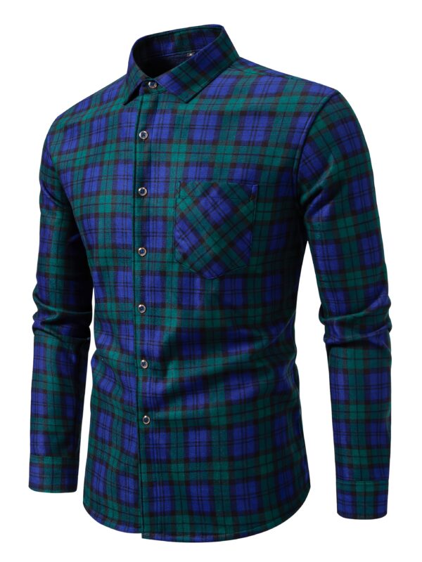 Long Sleeve Plaid Shirt - Velvet-Lined, Button-Up, Cozy - Men's Casual Fall/Winter Wear - Image 7