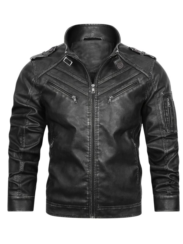 Men's Retro Red Biker Jacket - Stand Collar, Multi-Zip Pockets, Soft Shell Streetwear for Spring & Fall - Image 3