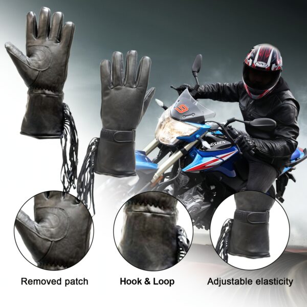 1 Pair Of Men'S Black Genuine Premium Cowhide Leather Motorcycle Full Finger Gloves All Leather Motorcycle Gauntlet Glove, Road Racing, Cycling, Climbing, Powersports Gloves