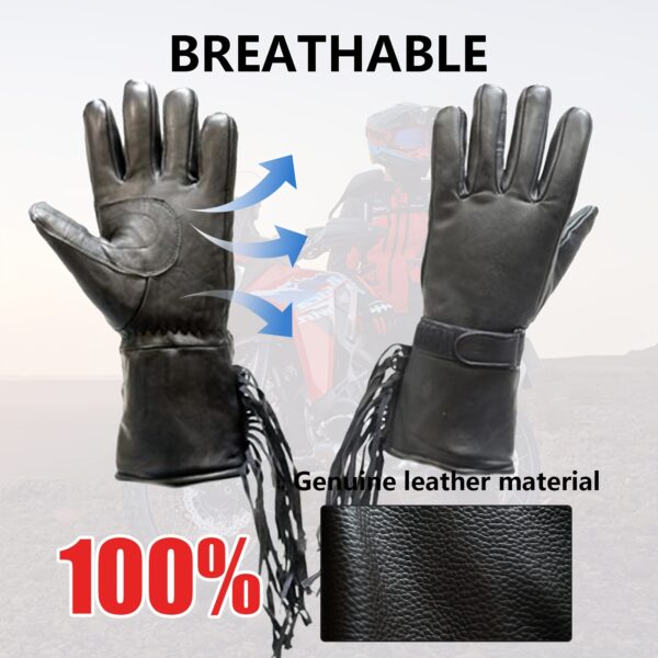 1 Pair Of Men'S Black Genuine Premium Cowhide Leather Motorcycle Full Finger Gloves All Leather Motorcycle Gauntlet Glove, Road Racing, Cycling, Climbing, Powersports Gloves - Image 7