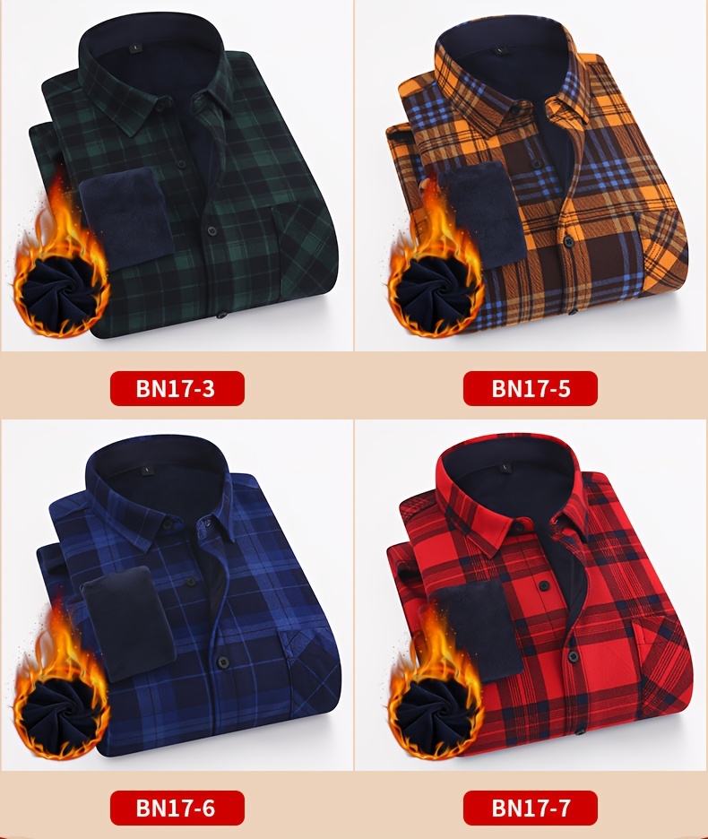 2025 New Arrival - Men'S Plaid Flannel Shirt with Fleece Lining, Casual Long-Sleeve Winter Shirt, Button-Up with Pockets, Perfect for Outdoor Activities and Holiday Gifts, Holiday Gift Shirt | Plaid Pattern Shirt | Polyester Lining, Winter Clothing, Thick