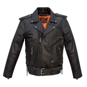 Men's Leather Motorcycle Jacket With Emboss Eagle, Live To Ride, Ride To Live