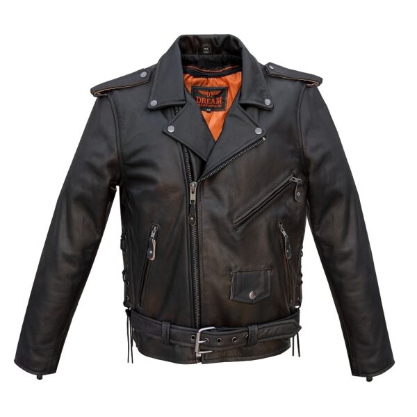 Men's Leather Motorcycle Jacket With Emboss Eagle, Live To Ride, Ride To Live