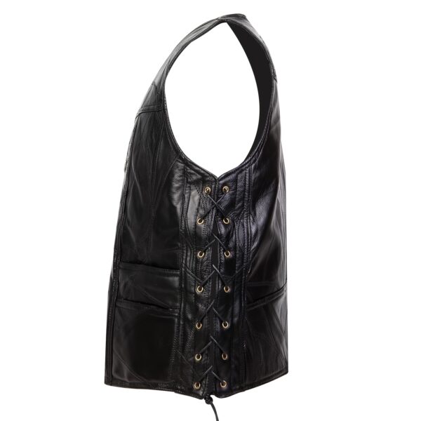 Men's 1pc Faux Leather V-Neck Sleeveless Vest - Motorcycle Riding Clubwear with Hidden Pockets, Snap Buttons & Adjustable Laces, 100% Faux Leather Motocross Jacket - Image 2