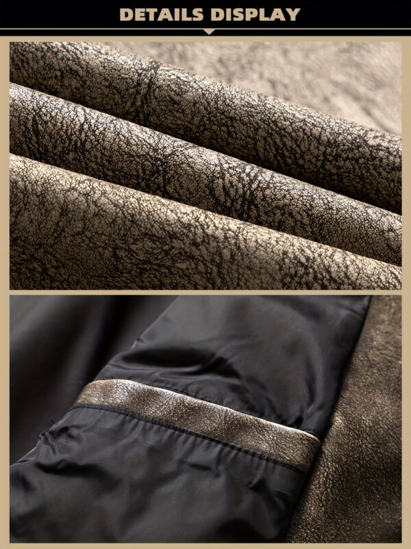 1pc Vintage Style Men'S Faux Leather Jacket - Classic Business Casual Motorcycle Biker Coat, High-Quality Fashion Outerwear with Washed Distressed Finish, Stand Collar, Long Sleeves, Zipper Closure, Non-Stretch Woven Fabric, Solid Color, Polyester Lining - Ideal for Daily & Casual Wear - Image 10