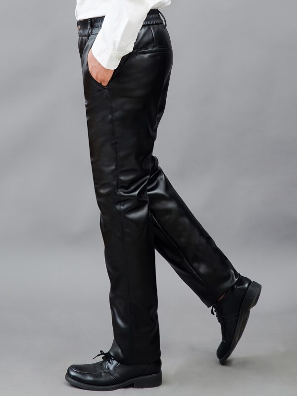 Men's Fleece Lined Solid PU Faux-Leather Pants, Casual Comfy Warm Winter Outdoor Trousers As Gift - Image 4