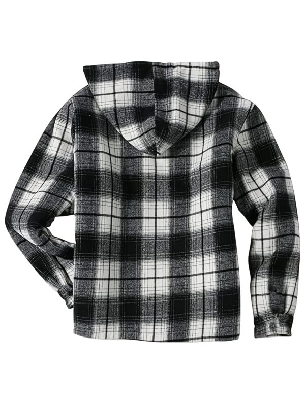 [Plaid Sherpa Hooded Jacket] Warm Plaid Hooded Jacket - Men's Durable Fleece-Lined Sherpa Coat with Full Zipper - Casual Winter Apparel with Chest Pockets and Drawstring Hood - Image 9