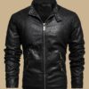 Windproof Shield] Men's Retro PU Leather Motorcycle Jacket - Windproof, Warm Fleece Lined, Adjustable Cuffs, Multiple Zippers & Pockets, Stand Collar, Black, Vintage Style for Fall/Winter Riding & Casual Wear, Motorcycle Protective Gear - Image 4