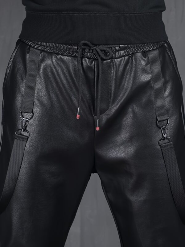 Men`s Faux Leather Joggers PU Pants Elastic Waist Hip Hop Street Style Ankle Cuffed Harem SweatPants - Image 8