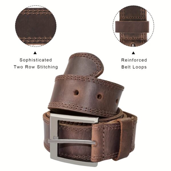 Men's Full Grain Leather Casual Every Day Jeans Belts, Handmade Men Leather Belt with Gift Box - Image 2