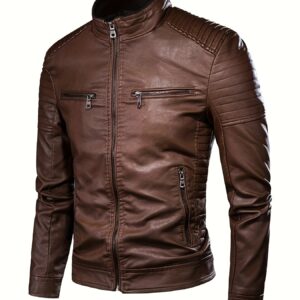 [Windproof Sports Jacket] Windproof Men's Casual Sports Jacket - Stand Collar, Motorcycle Style Outerwear, Polyester Fiber Jacket