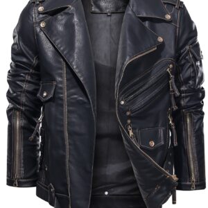 [Multi-pocket zipper biker jacket] Men's multi-pocket zipper biker style jacket