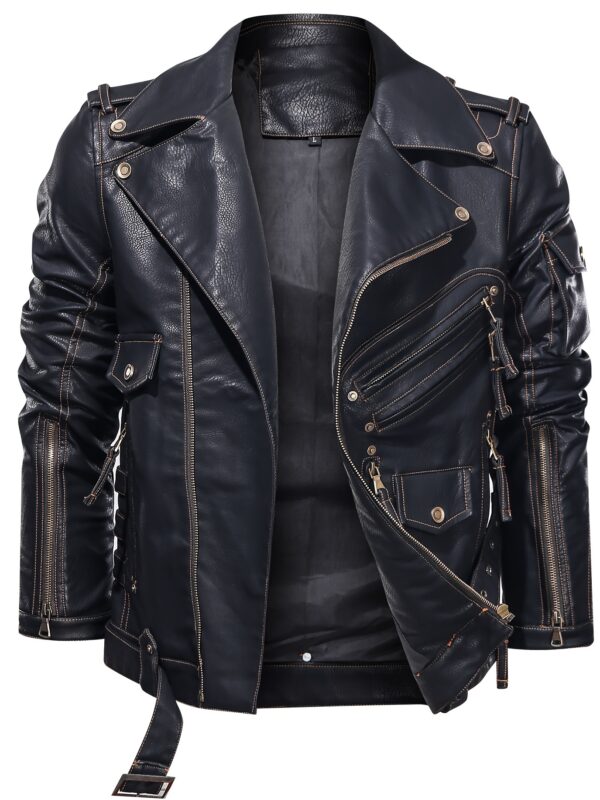 [Multi-pocket zipper biker jacket] Men's multi-pocket zipper biker style jacket