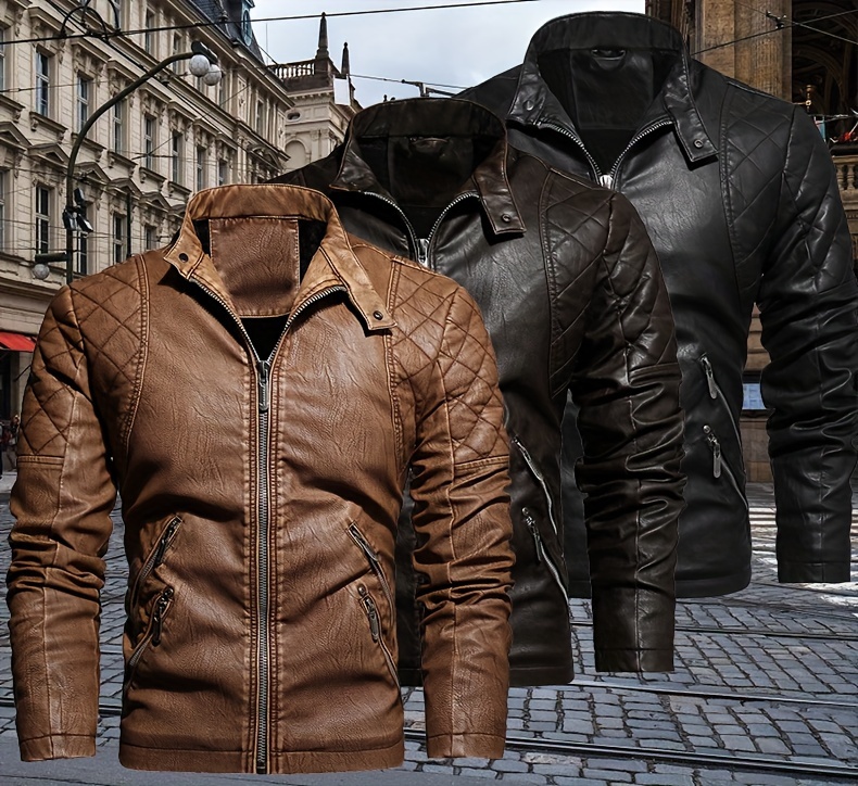 Windproof Shield] Men's Retro PU Leather Motorcycle Jacket - Windproof, Warm Fleece Lined, Adjustable Cuffs, Multiple Zippers & Pockets, Stand Collar, Black, Vintage Style for Fall/Winter Riding & Casual Wear, Motorcycle Protective Gear