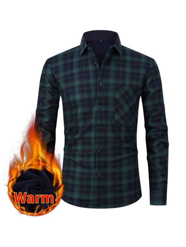 2025 New Arrival - Men'S Plaid Flannel Shirt with Fleece Lining, Casual Long-Sleeve Winter Shirt, Button-Up with Pockets, Perfect for Outdoor Activities and Holiday Gifts, Holiday Gift Shirt | Plaid Pattern Shirt | Polyester Lining, Winter Clothing, Thick - Image 11