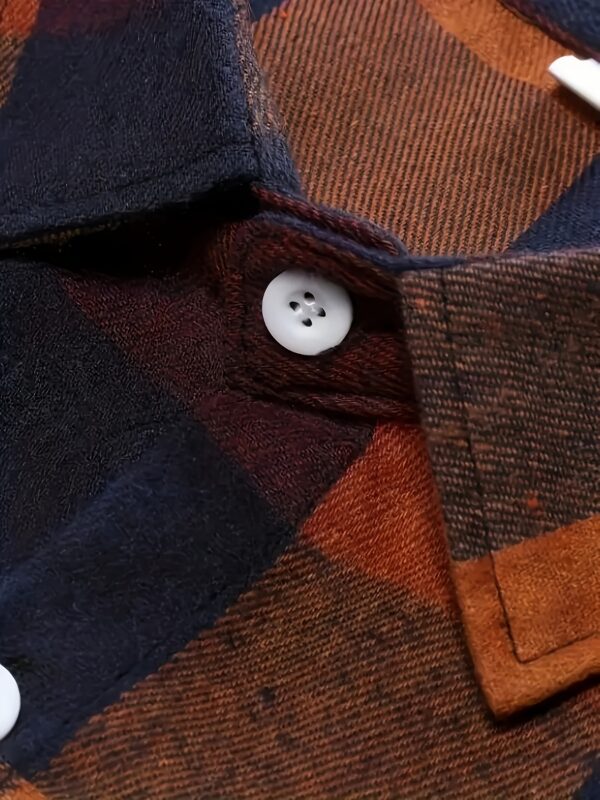 Long Sleeve, Polyester Men's Classic Plaid Flannel Shirt - Autumn Essential, Casual Button-Up Front with Pockets, Non-Stretch Fabric - Image 8