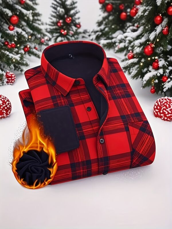 2025 New Arrival - Men'S Plaid Flannel Shirt with Fleece Lining, Casual Long-Sleeve Winter Shirt, Button-Up with Pockets, Perfect for Outdoor Activities and Holiday Gifts, Holiday Gift Shirt | Plaid Pattern Shirt | Polyester Lining, Winter Clothing, Thick - Image 6