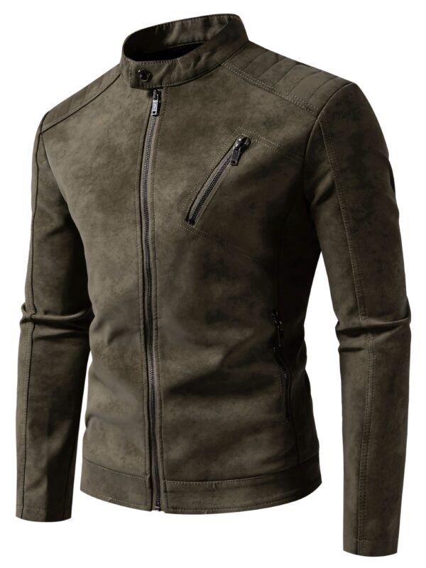 Men's Imitation Suede PU Leather Street Style Stylish Retro Bomber Jacket - Image 8