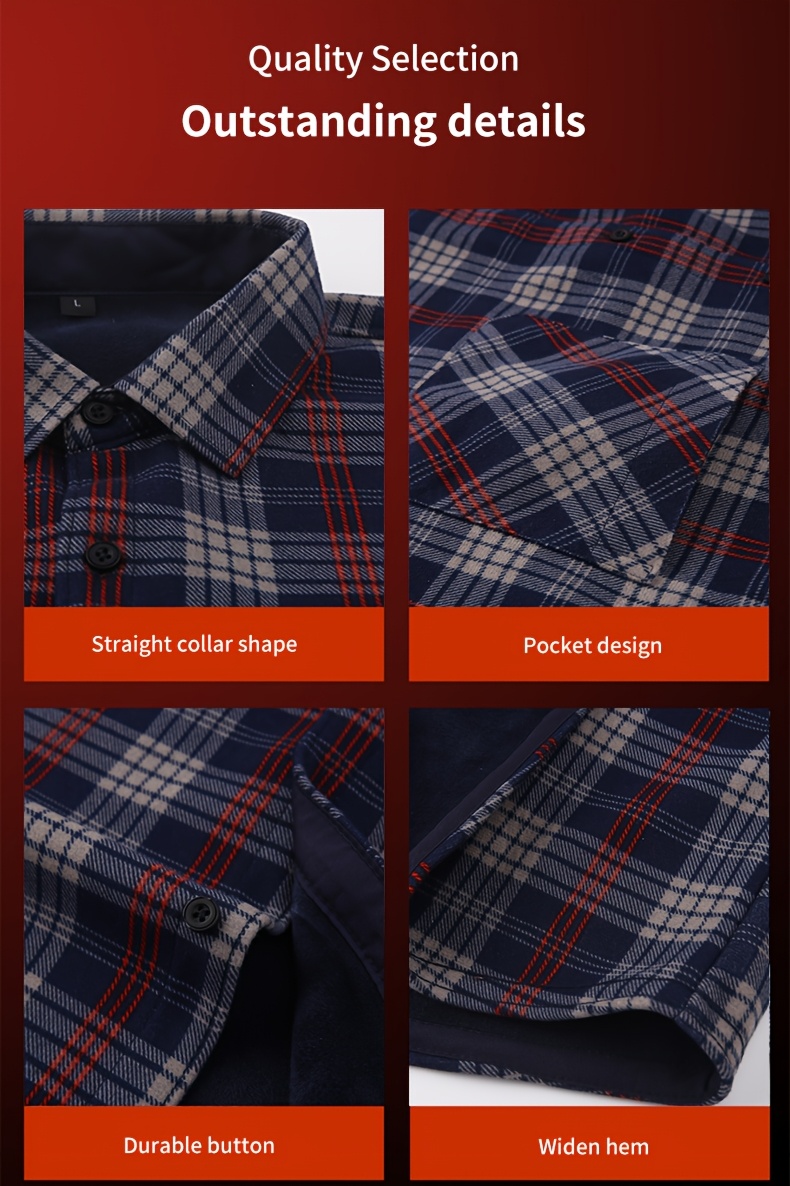 2025 New Arrival - Men'S Plaid Flannel Shirt with Fleece Lining, Casual Long-Sleeve Winter Shirt, Button-Up with Pockets, Perfect for Outdoor Activities and Holiday Gifts, Holiday Gift Shirt | Plaid Pattern Shirt | Polyester Lining, Winter Clothing, Thick