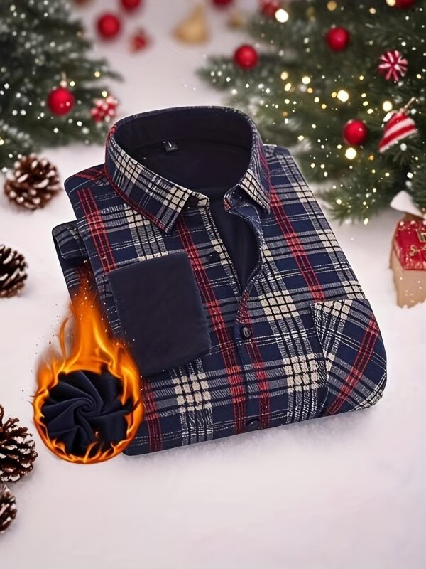 2025 New Arrival - Men'S Plaid Flannel Shirt with Fleece Lining, Casual Long-Sleeve Winter Shirt, Button-Up with Pockets, Perfect for Outdoor Activities and Holiday Gifts, Holiday Gift Shirt | Plaid Pattern Shirt | Polyester Lining, Winter Clothing, Thick - Image 3