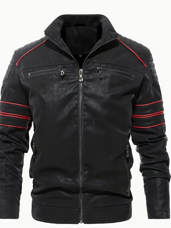 Men'S Zippered PU Thermal Jacket Motorcycle Motorcycle Clothing - Image 2