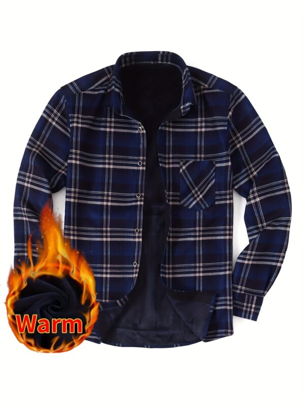 Men's Stylish Plaid Fleece-Lined Shirt - Warm, Thick Long Sleeve for Fall/Winter Business Casual - Image 2