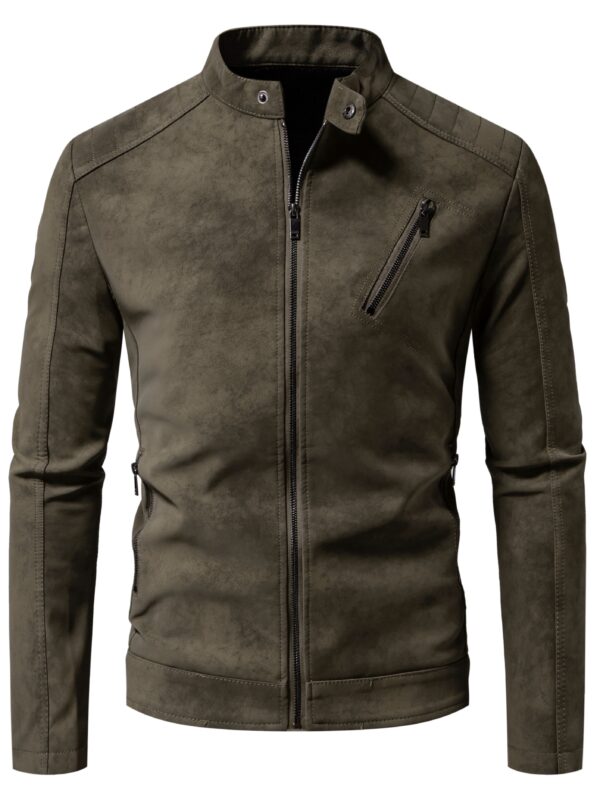 Men's Imitation Suede PU Leather Street Style Stylish Retro Bomber Jacket - Image 2