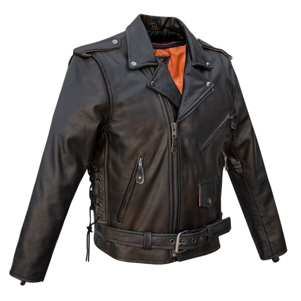 Men's Leather Motorcycle Jacket With Emboss Eagle, Live To Ride, Ride To Live - Image 3