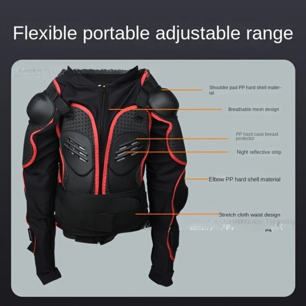 [Breathable Body Armor] Adjustable & Breathable Plus Size Motorcycle Body Armor - XL/2XL/3XL, Durable PP Material with Reflective Safety Strips, Hand-Washable, Secure Zip Closure for Riders, Motorcycle Accessories - Image 3
