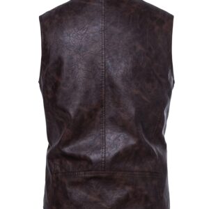 Men's PU Leather Motorcycle Vest - Slim Fit Sleeveless Jacket with Zippered Pockets, Stand Collar & Reinforced Straps, PU Leather & Polyester Blend for Biking, Casual, Daily Wear (Black)