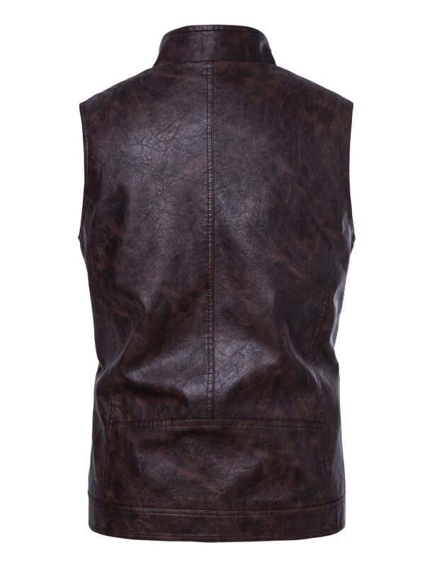 Men's PU Leather Motorcycle Vest - Slim Fit Sleeveless Jacket with Zippered Pockets, Stand Collar & Reinforced Straps, PU Leather & Polyester Blend for Biking, Casual, Daily Wear (Black)