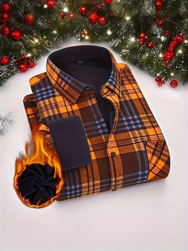 2025 New Arrival - Men'S Plaid Flannel Shirt with Fleece Lining, Casual Long-Sleeve Winter Shirt, Button-Up with Pockets, Perfect for Outdoor Activities and Holiday Gifts, Holiday Gift Shirt | Plaid Pattern Shirt | Polyester Lining, Winter Clothing, Thick - Image 7