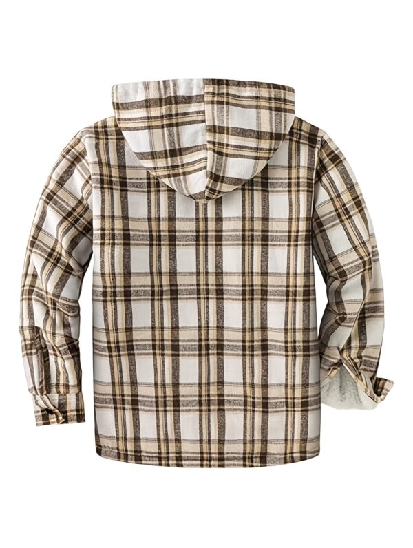 [Plaid Sherpa Hooded Jacket] Warm Plaid Hooded Jacket - Men's Durable Fleece-Lined Sherpa Coat with Full Zipper - Casual Winter Apparel with Chest Pockets and Drawstring Hood - Image 8