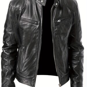 [Winter Motorcycle Jacket] Autumn/Winter Men's Large Full Zipper Standing Neck Motorcycle Bomb Jacket Business Bicycle Coat