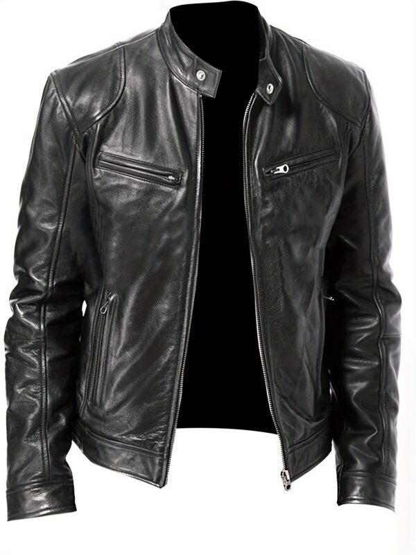 [Winter Motorcycle Jacket] Autumn/Winter Men's Large Full Zipper Standing Neck Motorcycle Bomb Jacket Business Bicycle Coat