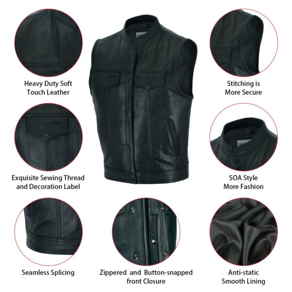 Spring Ride Mens Motorcycle Vest SOA Club Vest Black Biker Vest For Riding With Concealed Carry Pocket - Image 3