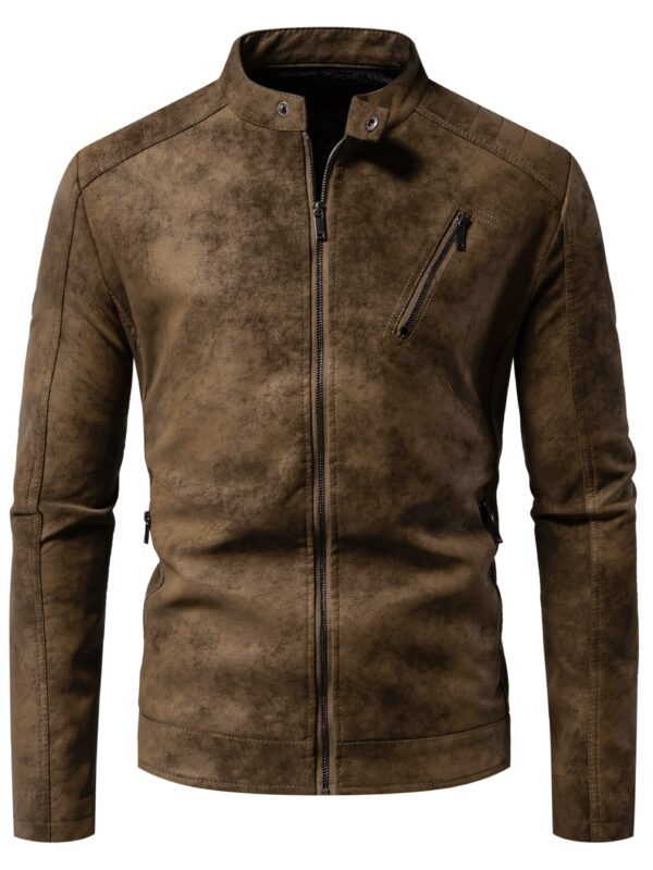 Men's Imitation Suede PU Leather Street Style Stylish Retro Bomber Jacket - Image 3