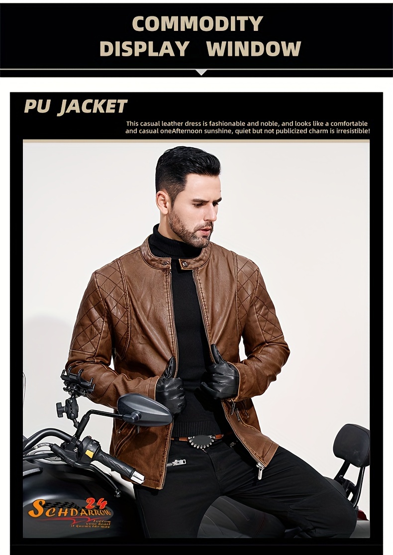 Windproof Shield] Men's Retro PU Leather Motorcycle Jacket - Windproof, Warm Fleece Lined, Adjustable Cuffs, Multiple Zippers & Pockets, Stand Collar, Black, Vintage Style for Fall/Winter Riding & Casual Wear, Motorcycle Protective Gear