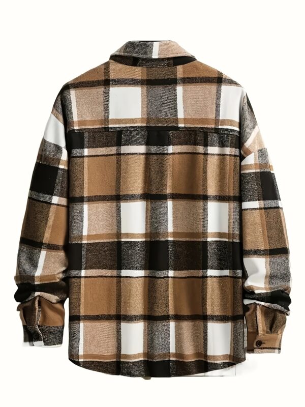 Men's Stylish Plaid Flannel Shirt - Long Sleeve, Button-Up Collar with Chest Pockets, Dark Green & Blue-Gray Checkered Pattern, Casual Outdoor Fall/Winter Wear, Casual Outdoor Shirt | Sporty Style Shirt | Polyester Flannel - Image 9
