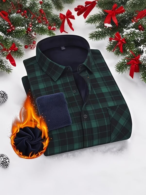 2025 New Arrival - Men'S Plaid Flannel Shirt with Fleece Lining, Casual Long-Sleeve Winter Shirt, Button-Up with Pockets, Perfect for Outdoor Activities and Holiday Gifts, Holiday Gift Shirt | Plaid Pattern Shirt | Polyester Lining, Winter Clothing, Thick - Image 5