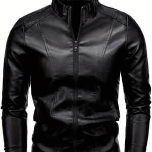 Men'S Vintage Zip-Up Bomber Jacket - Stand Collar, Long Sleeve, Polyester, Casual & Formal Wear, Autumn & Spring Outerwear, Casual Jacket|Vintage Jacket|Zippered Jacket