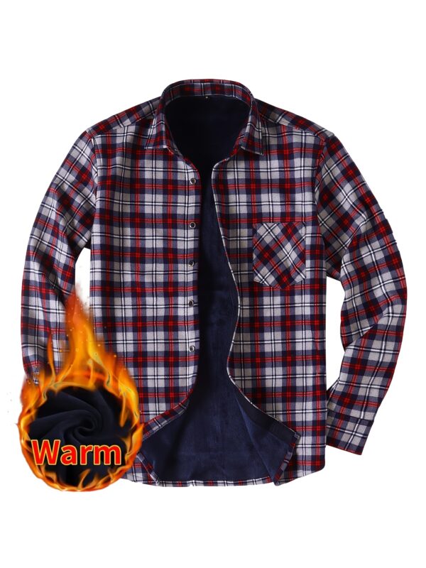 Men's Stylish Plaid Fleece-Lined Shirt - Warm, Thick Long Sleeve for Fall/Winter Business Casual - Image 5