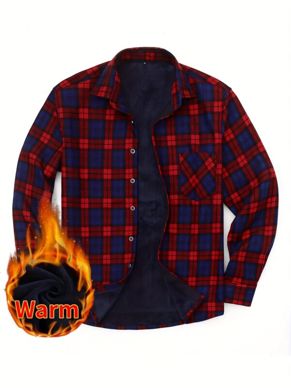 Men's Stylish Plaid Fleece-Lined Shirt - Warm, Thick Long Sleeve for Fall/Winter Business Casual